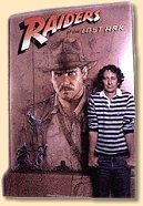 Spielberg in front of Raiders poster